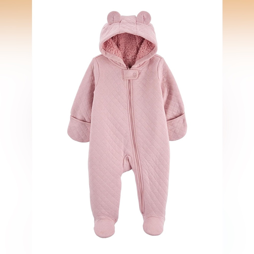 Carter's Pink Quilted Hooded Footed Baby One-Piece